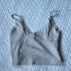 GARAGE Tan Lace Trim Ribbed Tank Top